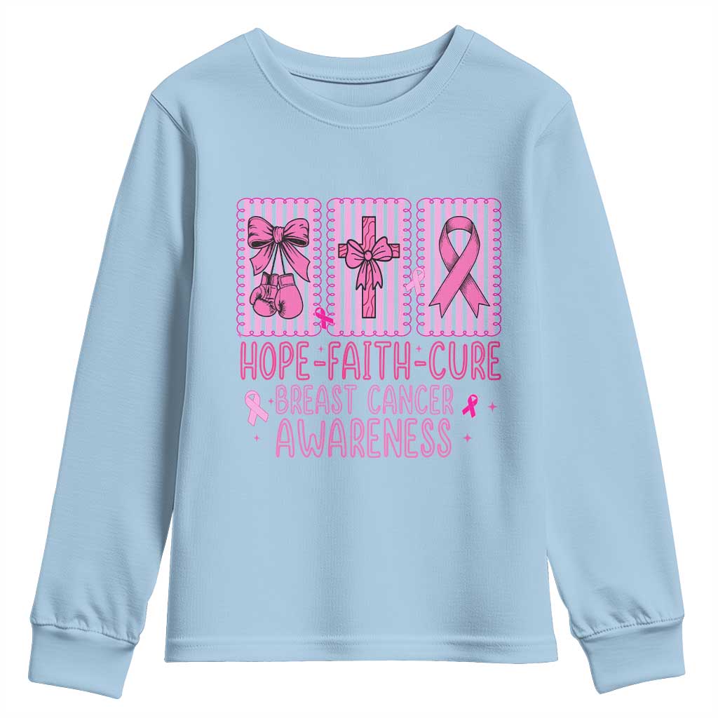 Hope Faith Cure Breast Cancer Awareness Youth Sweatshirt Pink Ribbon Survivor Support Gift