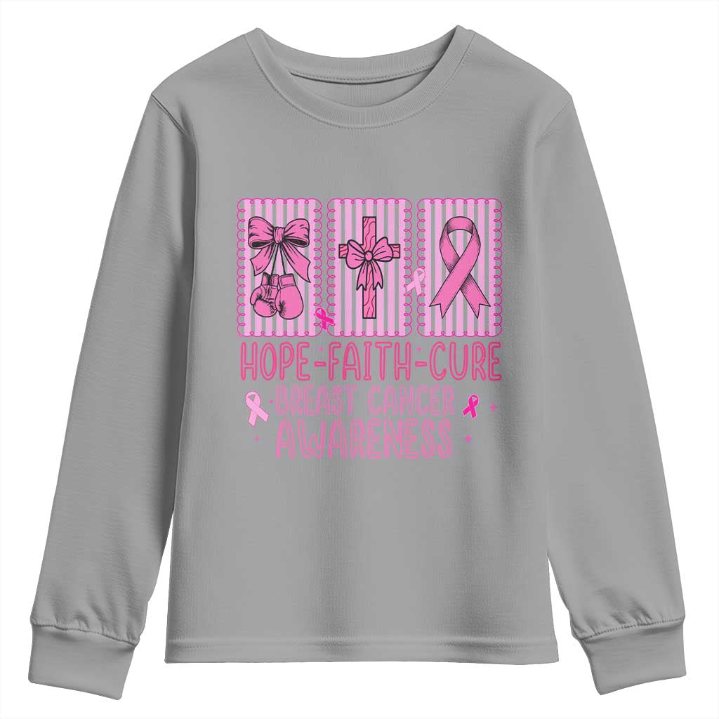 Hope Faith Cure Breast Cancer Awareness Youth Sweatshirt Pink Ribbon Survivor Support Gift