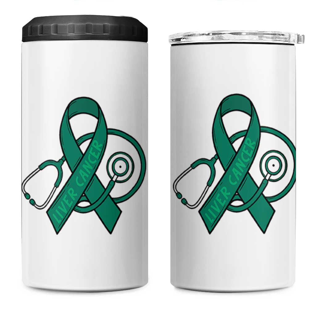Liver Cancer Strong Nurse Warrior 4 in 1 Can Cooler Tumbler Stethoscope Healthcare Support Gift