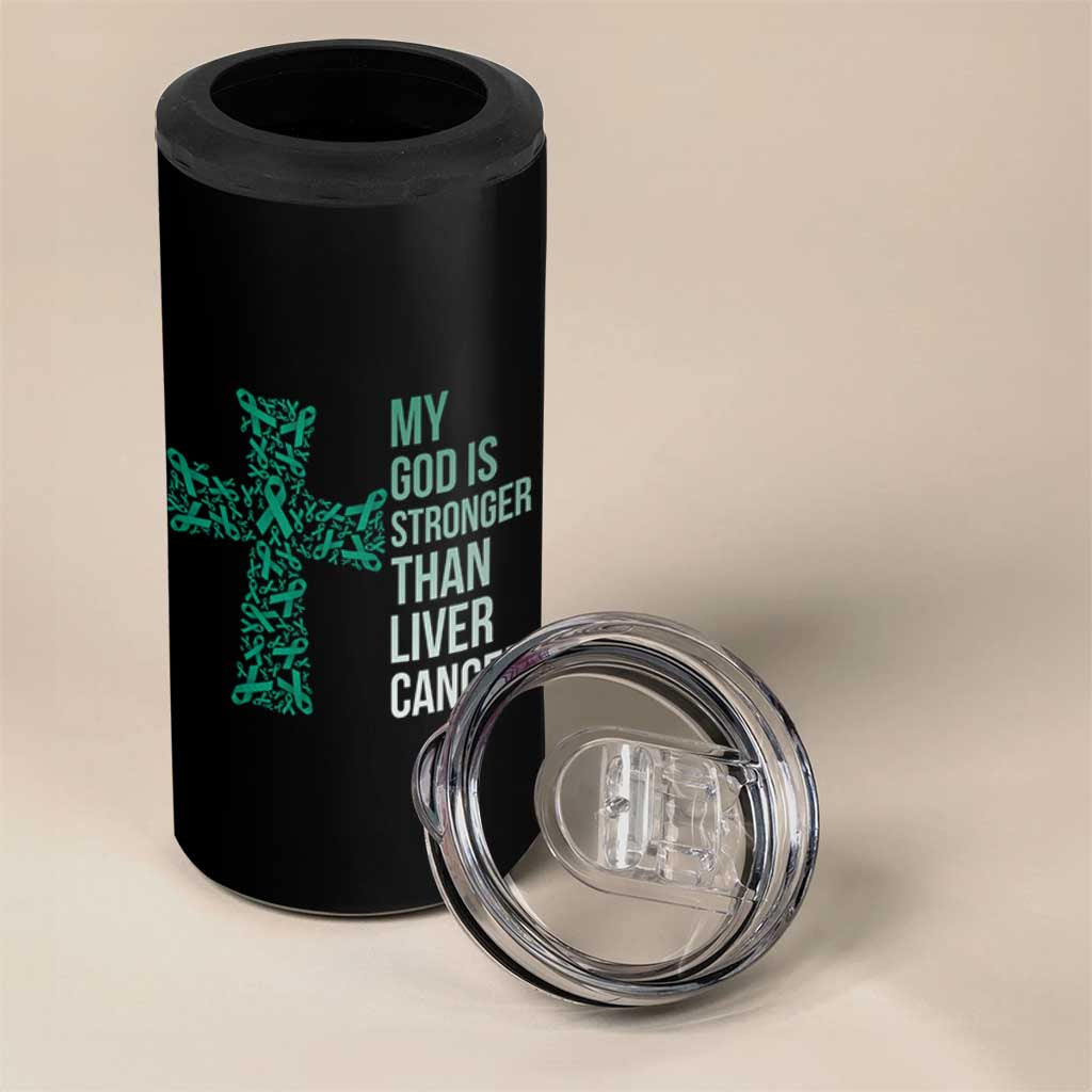 My God Is Stronger Than Liver Cancer 4 in 1 Can Cooler Tumbler Faith Hope Support Gift