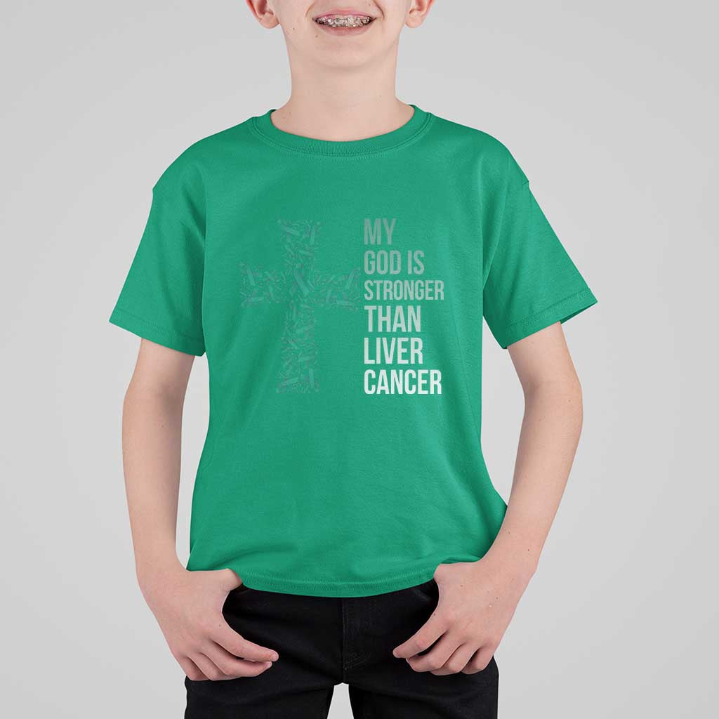 My God Is Stronger Than Liver Cancer T Shirt For Kid Faith Hope Support Gift
