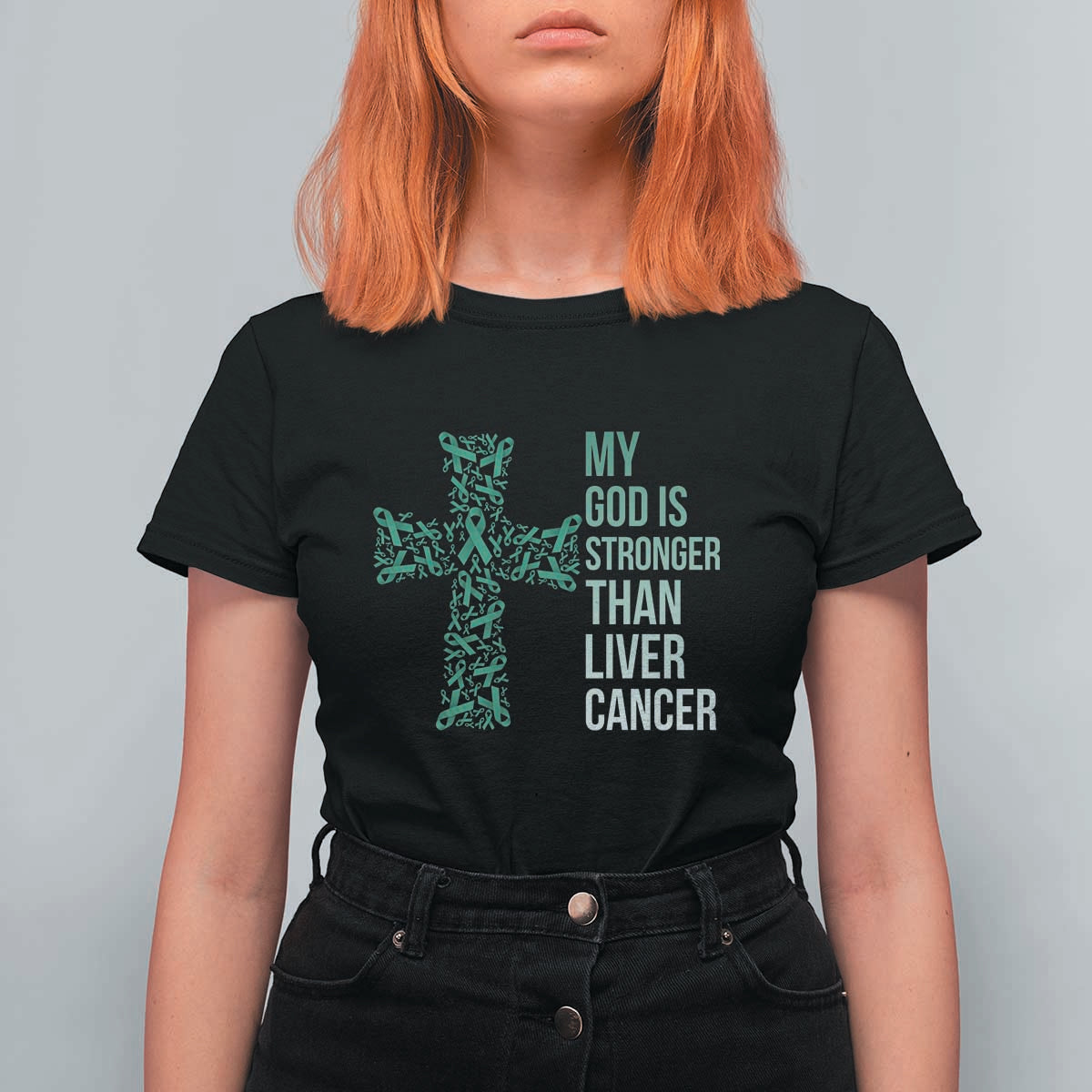 My God Is Stronger Than Liver Cancer T Shirt For Women Faith Hope Support Gift