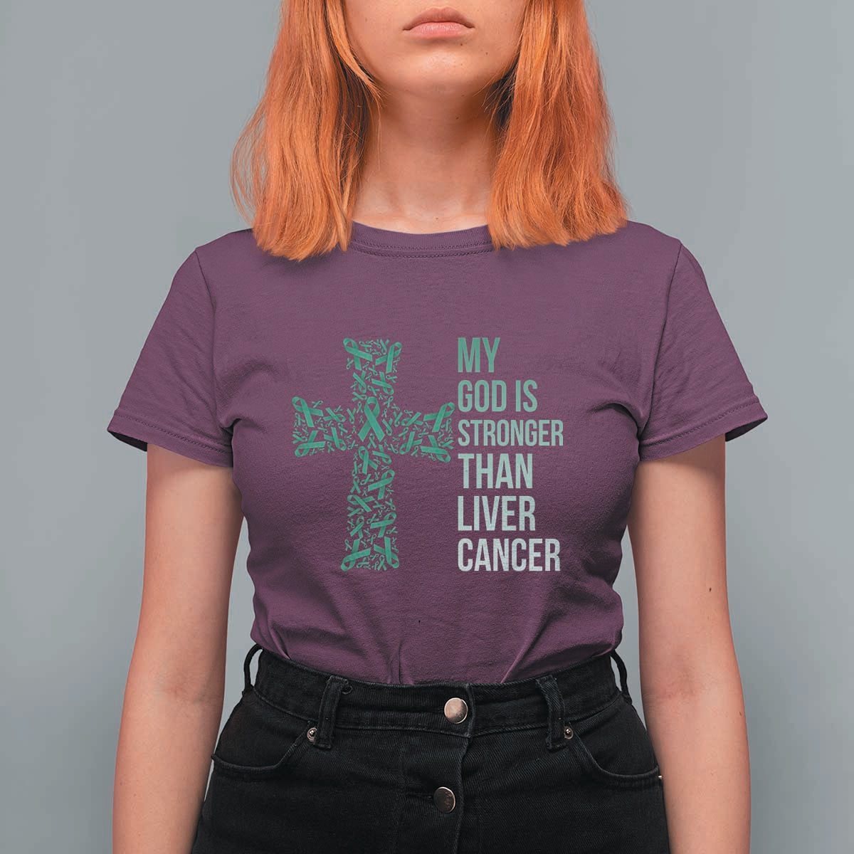 My God Is Stronger Than Liver Cancer T Shirt For Women Faith Hope Support Gift