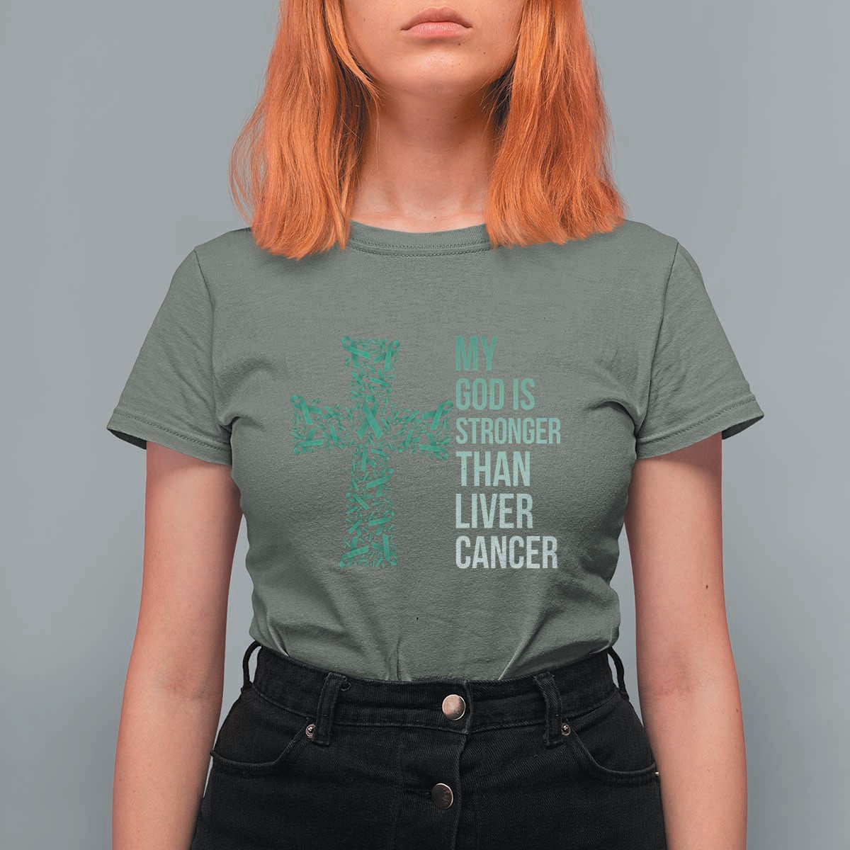 My God Is Stronger Than Liver Cancer T Shirt For Women Faith Hope Support Gift
