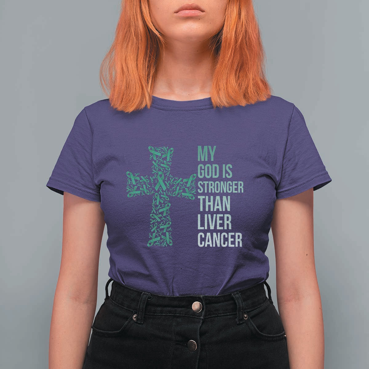 My God Is Stronger Than Liver Cancer T Shirt For Women Faith Hope Support Gift