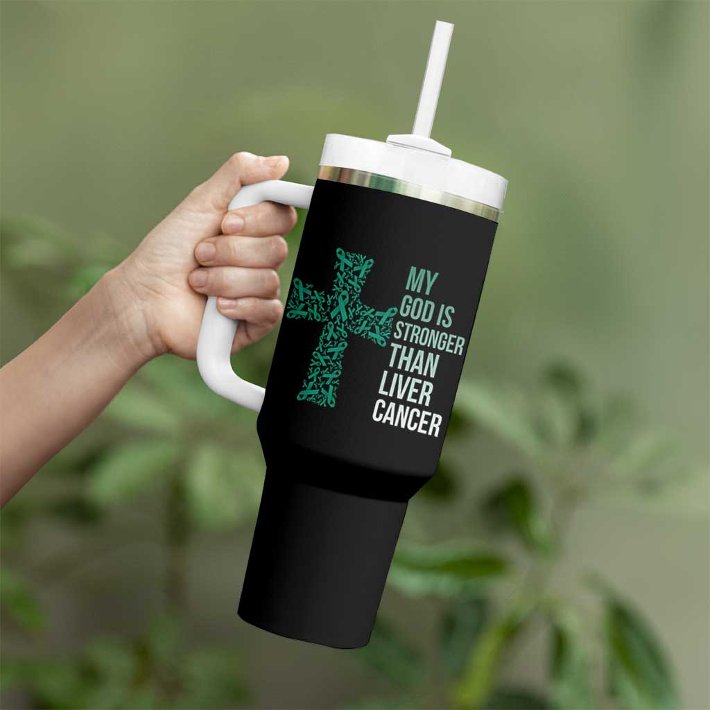 My God Is Stronger Than Liver Cancer Tumbler With Handle Faith Hope Support Gift