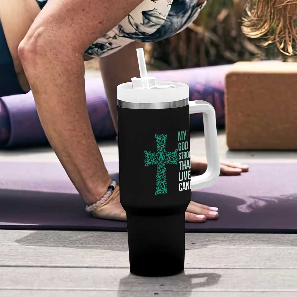 My God Is Stronger Than Liver Cancer Tumbler With Handle Faith Hope Support Gift
