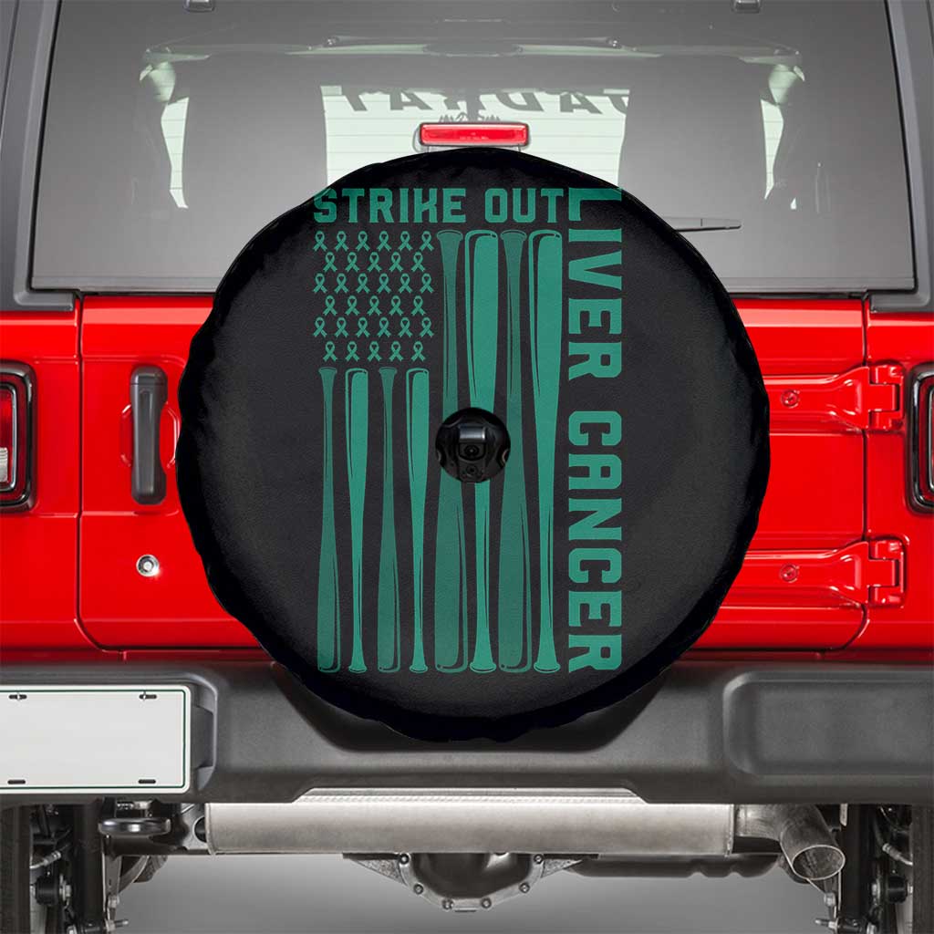 Strike Out Liver Cancer Baseball Spare Tire Cover American Flag Support Gift