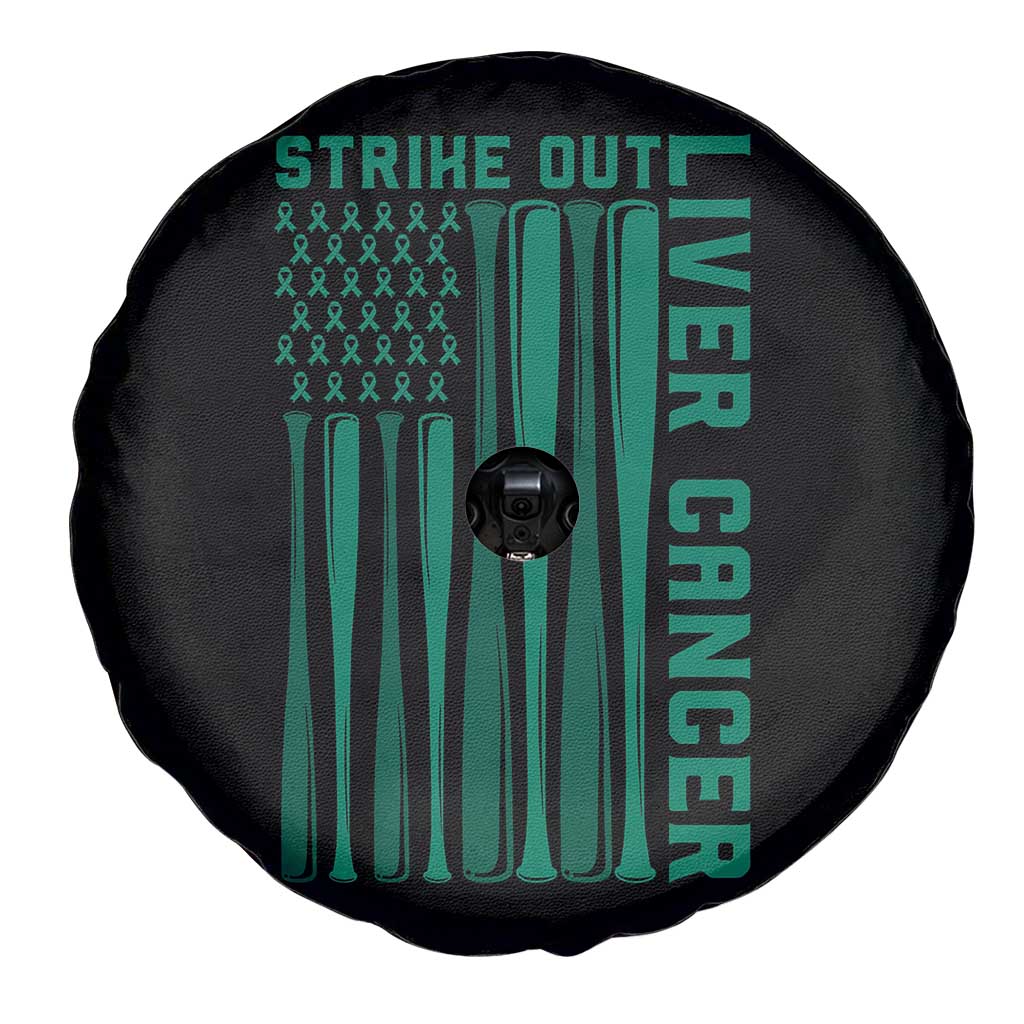 Strike Out Liver Cancer Baseball Spare Tire Cover American Flag Support Gift