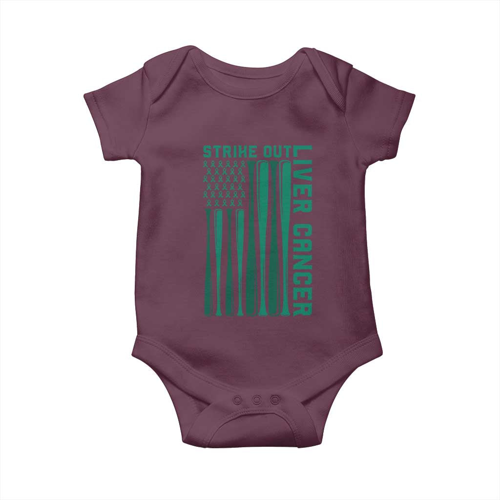 Strike Out Liver Cancer Baseball Baby Onesie American Flag Support Gift