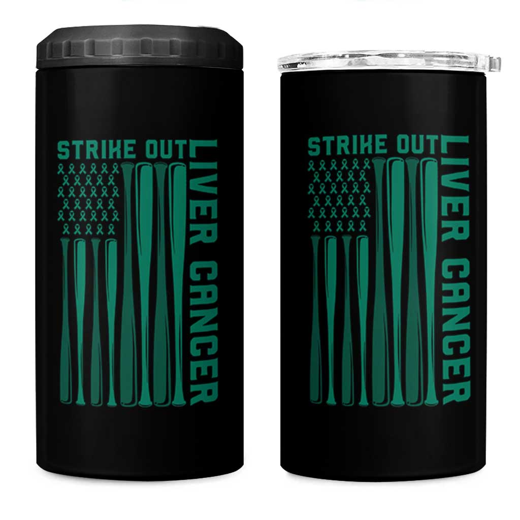 Strike Out Liver Cancer Baseball 4 in 1 Can Cooler Tumbler American Flag Support Gift