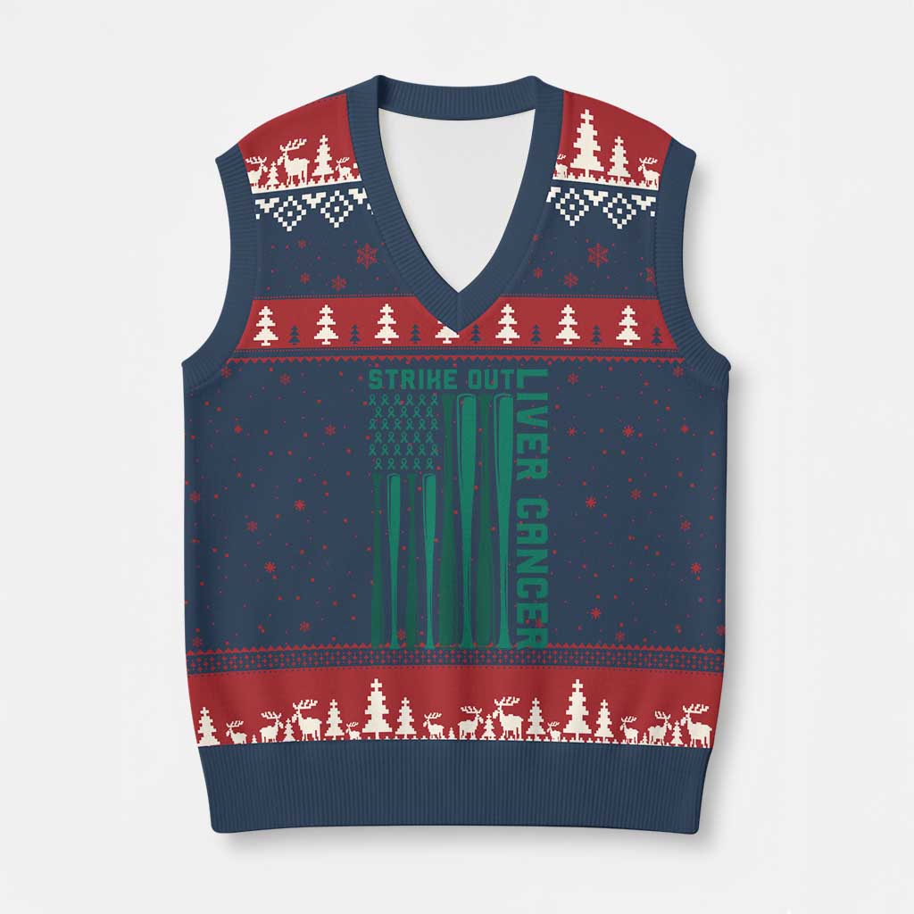Strike Out Liver Cancer Baseball V-Neck Knit Sweater Vest American Flag Support Gift