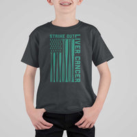 Strike Out Liver Cancer Baseball T Shirt For Kid American Flag Support Gift