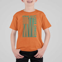 Strike Out Liver Cancer Baseball T Shirt For Kid American Flag Support Gift