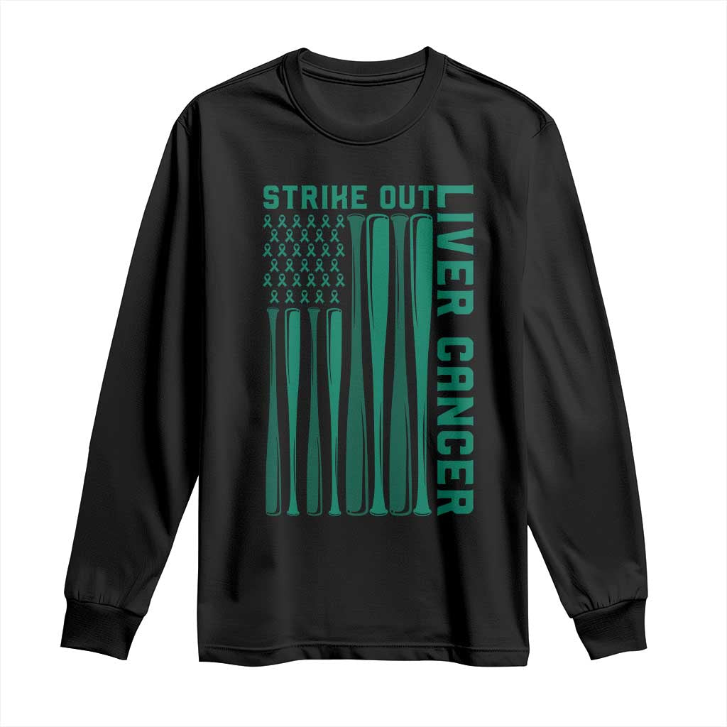 Strike Out Liver Cancer Baseball Long Sleeve Shirt American Flag Support Gift