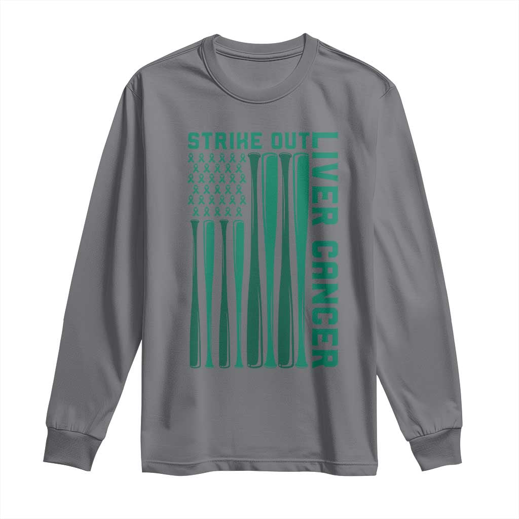 Strike Out Liver Cancer Baseball Long Sleeve Shirt American Flag Support Gift