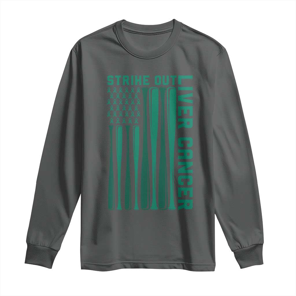 Strike Out Liver Cancer Baseball Long Sleeve Shirt American Flag Support Gift