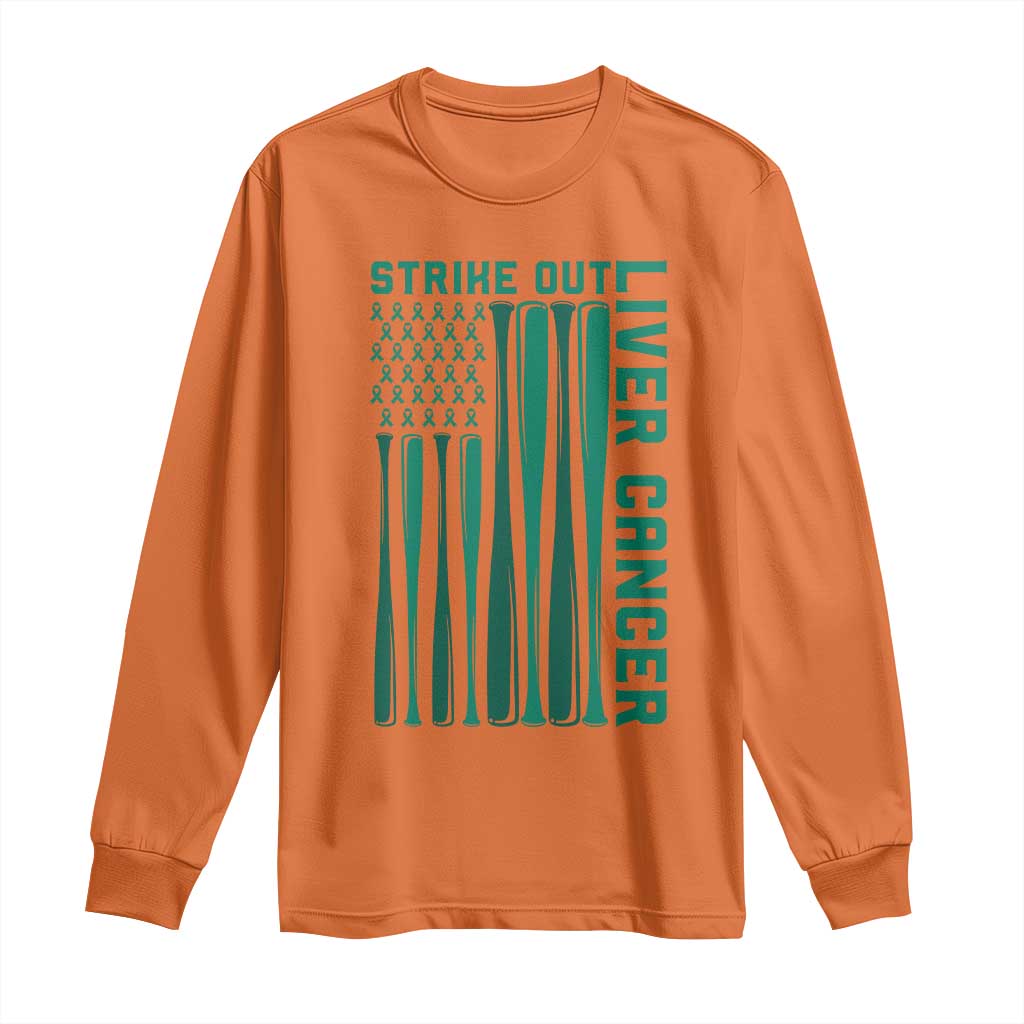 Strike Out Liver Cancer Baseball Long Sleeve Shirt American Flag Support Gift