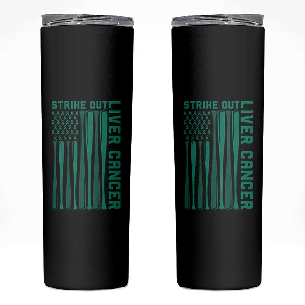 Strike Out Liver Cancer Baseball Skinny Tumbler American Flag Support Gift