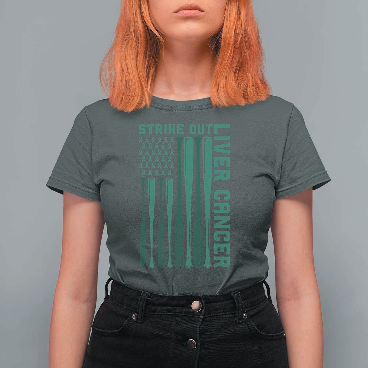 Strike Out Liver Cancer Baseball T Shirt For Women American Flag Support Gift