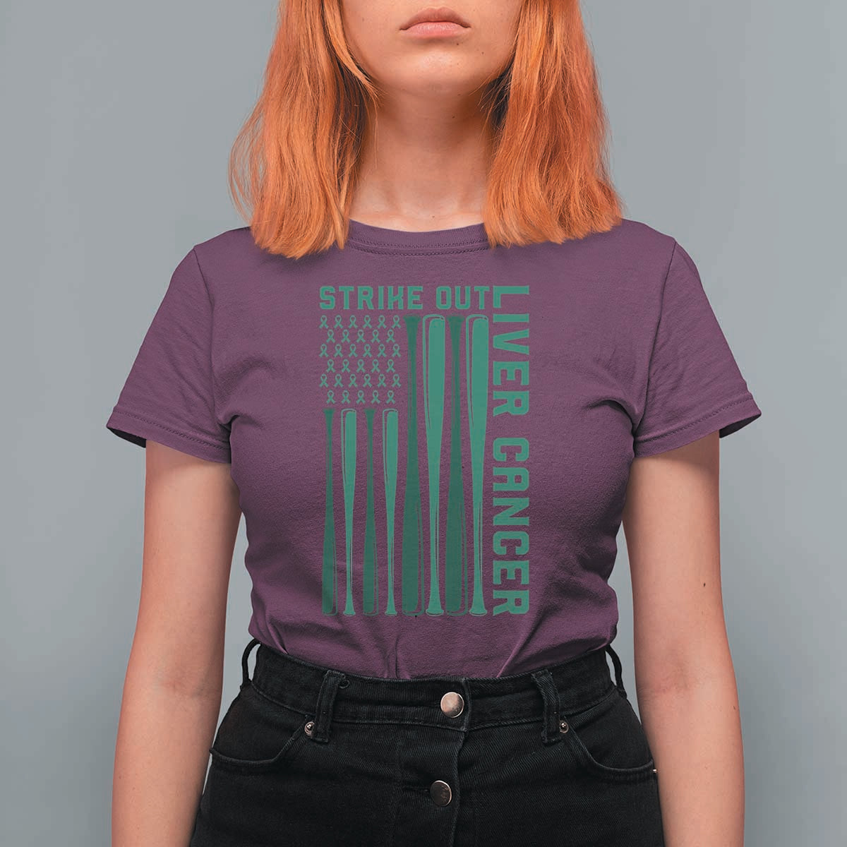Strike Out Liver Cancer Baseball T Shirt For Women American Flag Support Gift