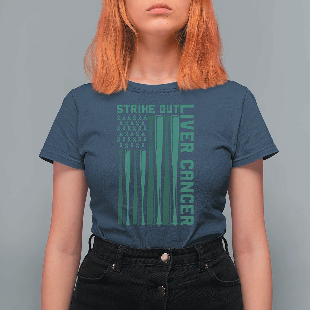 Strike Out Liver Cancer Baseball T Shirt For Women American Flag Support Gift