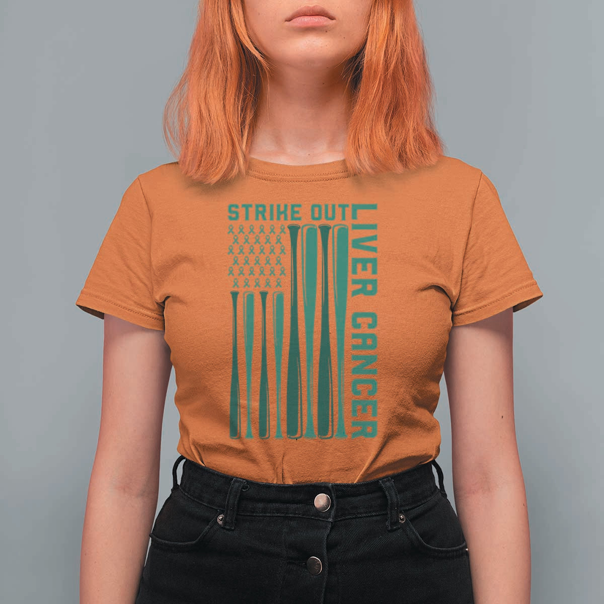 Strike Out Liver Cancer Baseball T Shirt For Women American Flag Support Gift