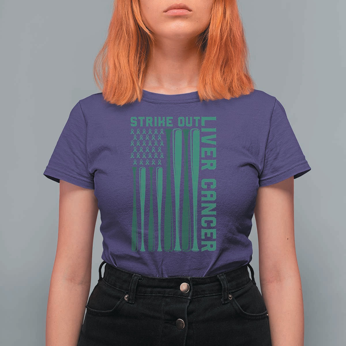 Strike Out Liver Cancer Baseball T Shirt For Women American Flag Support Gift