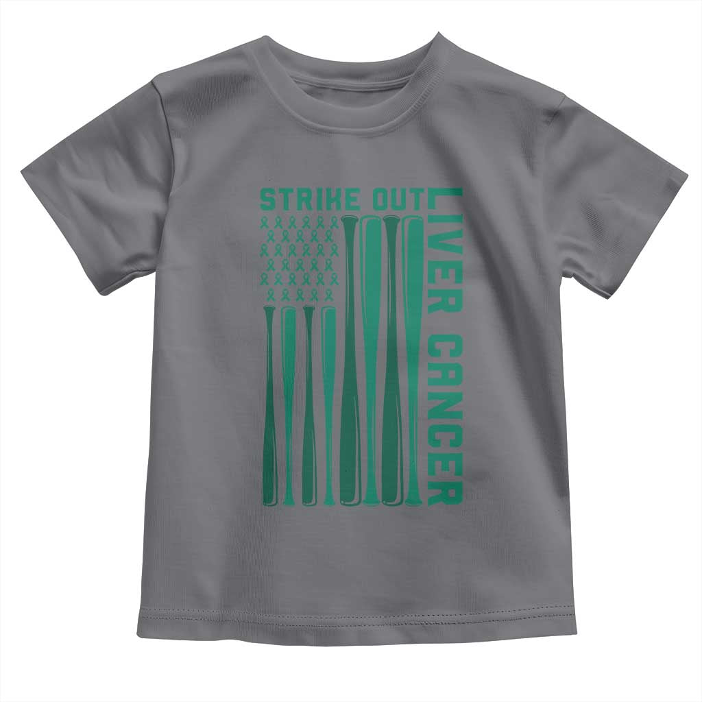 Strike Out Liver Cancer Baseball Toddler T Shirt American Flag Support Gift