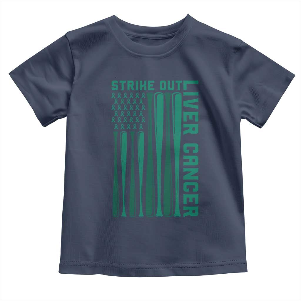 Strike Out Liver Cancer Baseball Toddler T Shirt American Flag Support Gift