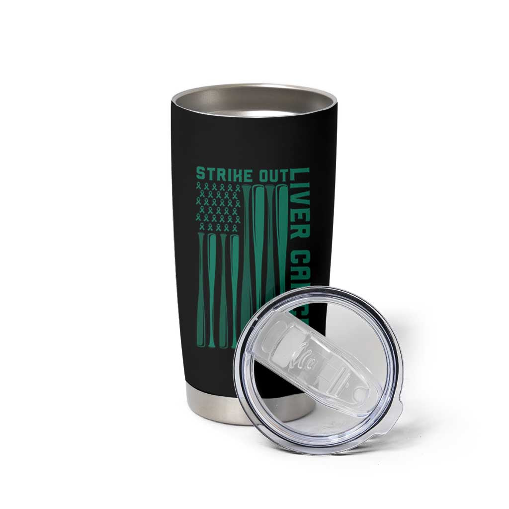 Strike Out Liver Cancer Baseball Tumbler Cup American Flag Support Gift