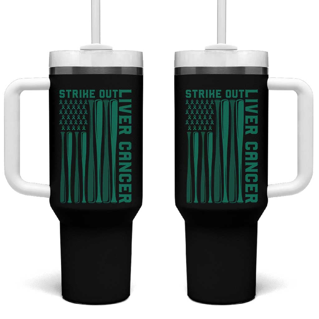 Strike Out Liver Cancer Baseball Tumbler With Handle American Flag Support Gift