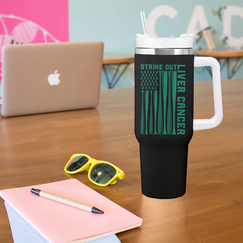 Strike Out Liver Cancer Baseball Tumbler With Handle American Flag Support Gift