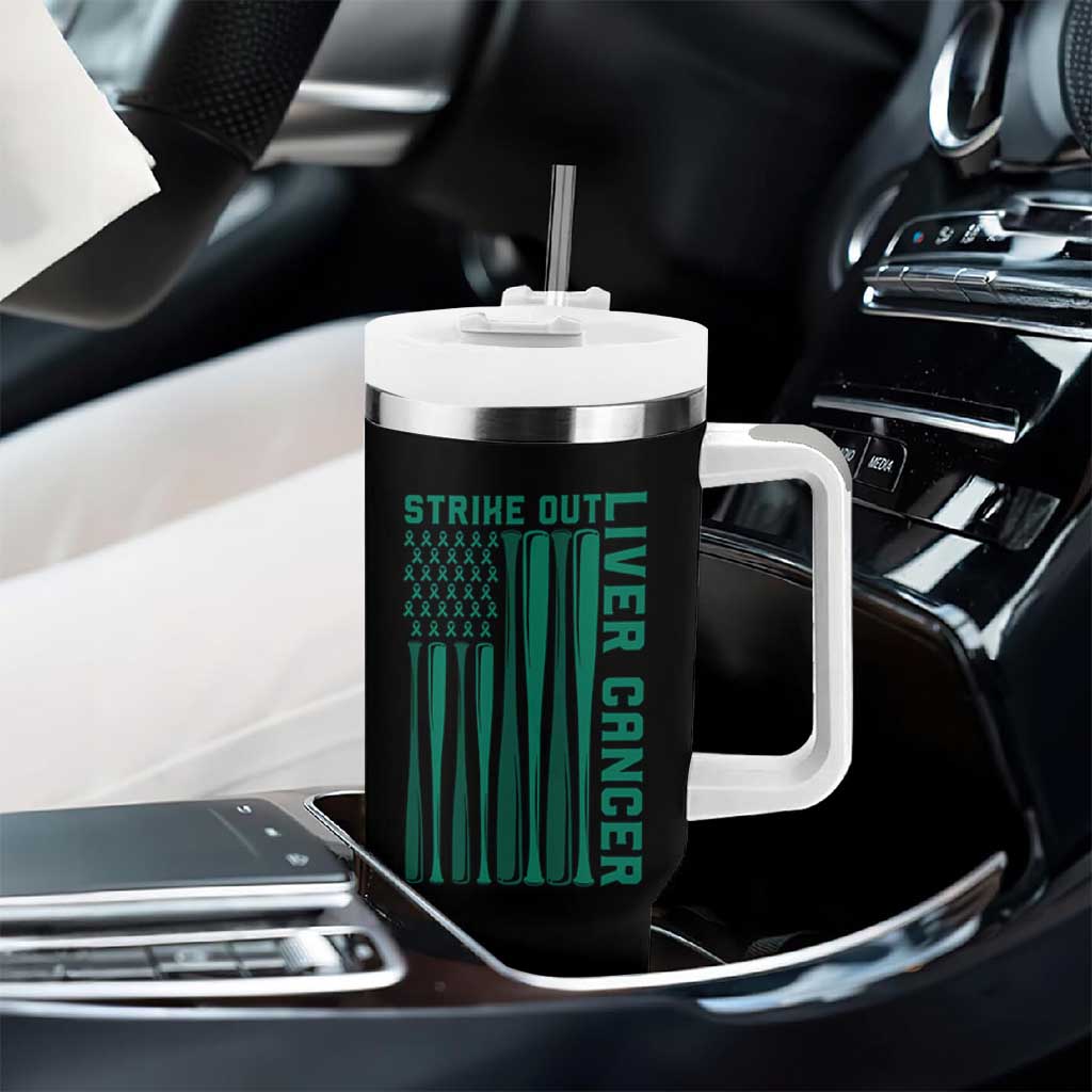 Strike Out Liver Cancer Baseball Tumbler With Handle American Flag Support Gift