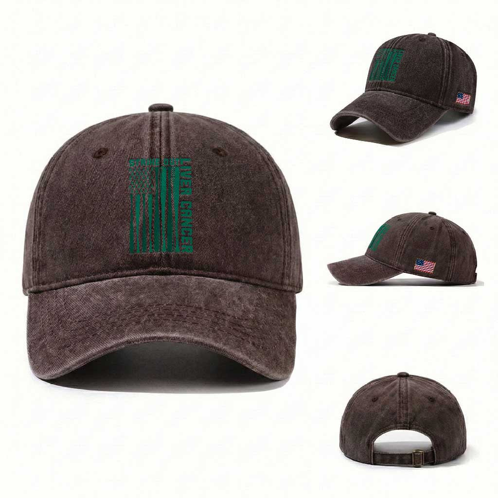 Strike Out Liver Cancer Baseball Washed Cotton Baseball Cap American Flag Support Gift