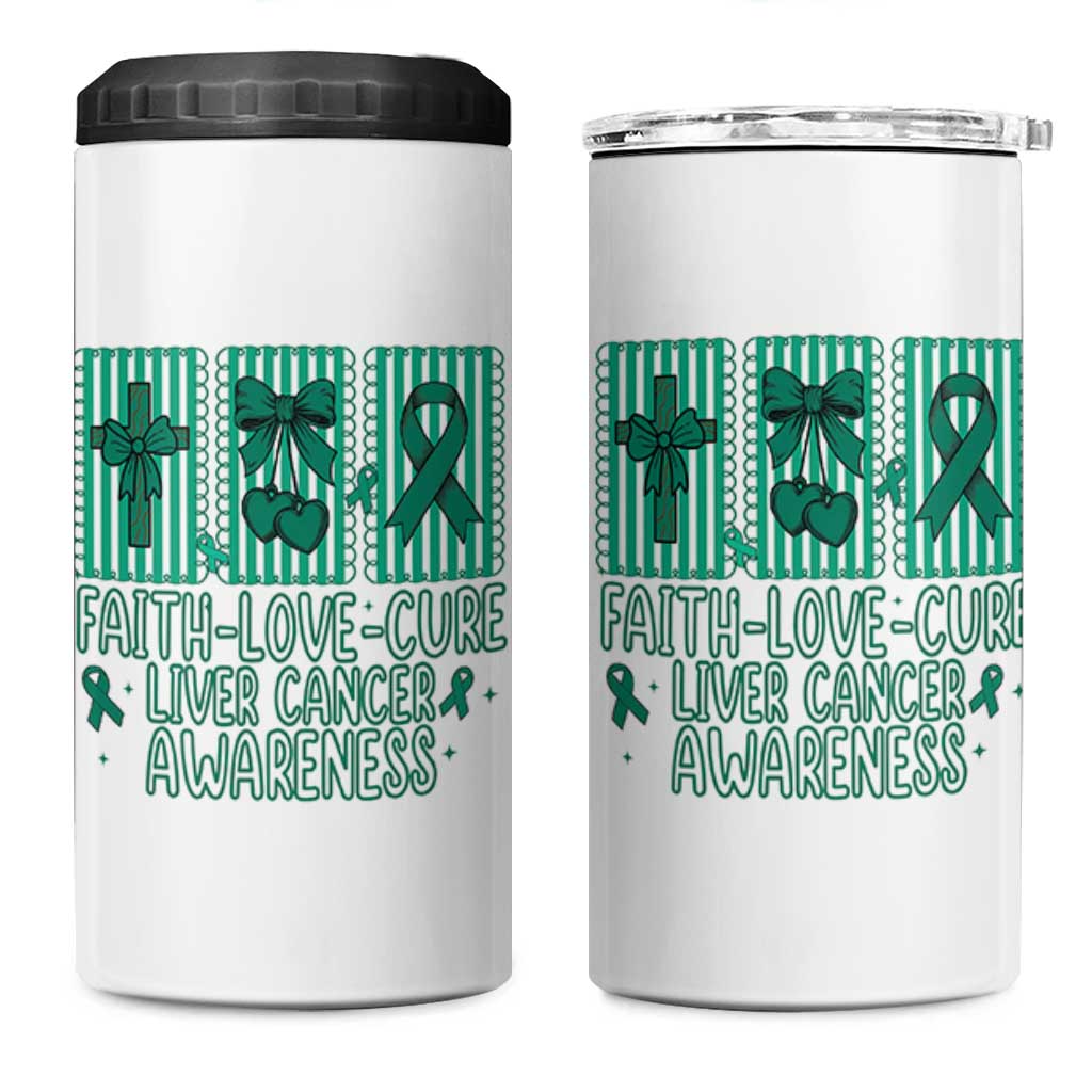 Faith Love And Cure Liver Cancer Awareness 4 in 1 Can Cooler Tumbler Hope Survivor Support