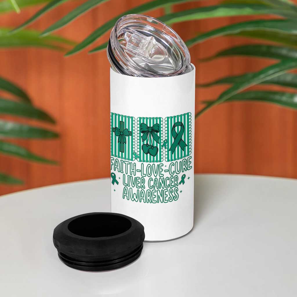 Faith Love And Cure Liver Cancer Awareness 4 in 1 Can Cooler Tumbler Hope Survivor Support
