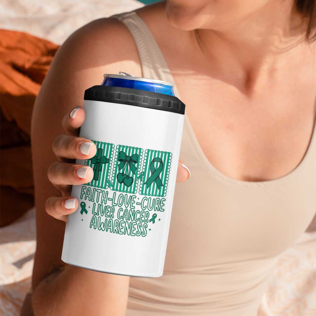 Faith Love And Cure Liver Cancer Awareness 4 in 1 Can Cooler Tumbler Hope Survivor Support