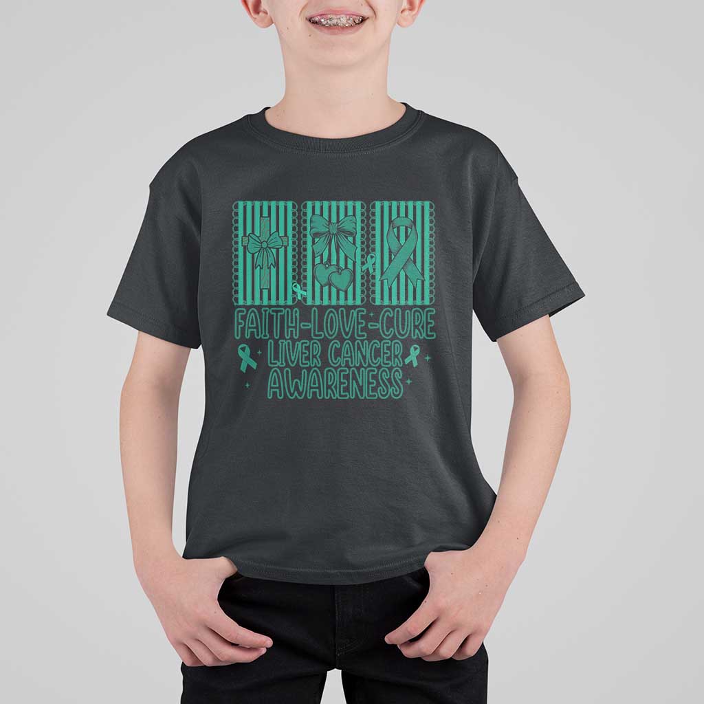 Faith Love And Cure Liver Cancer Awareness T Shirt For Kid Hope Survivor Support