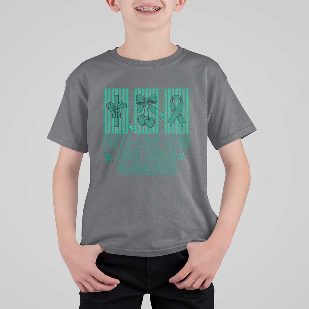 Faith Love And Cure Liver Cancer Awareness T Shirt For Kid Hope Survivor Support