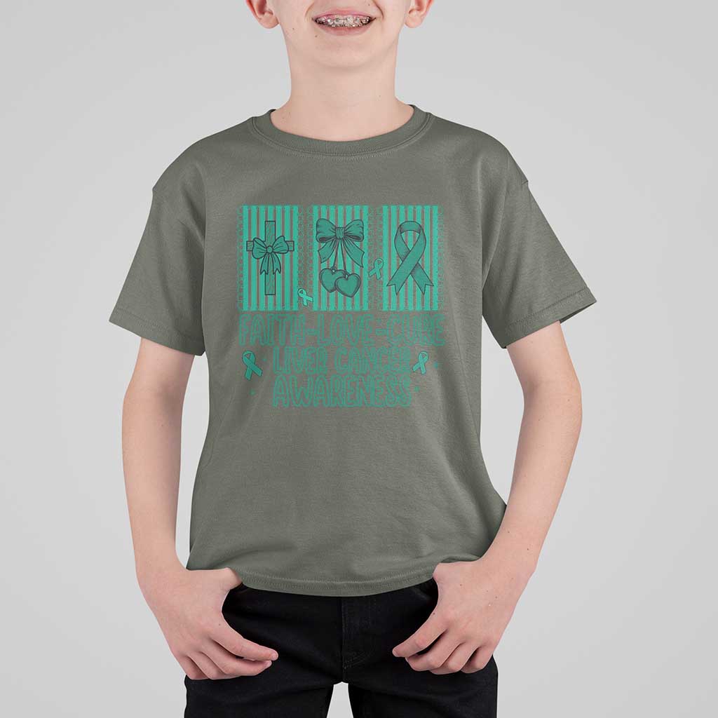 Faith Love And Cure Liver Cancer Awareness T Shirt For Kid Hope Survivor Support