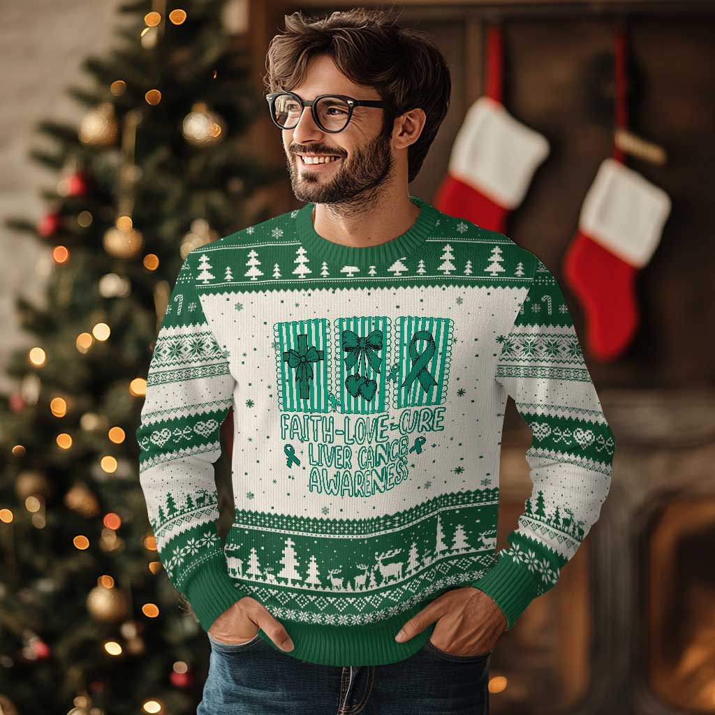 Faith Love And Cure Liver Cancer Awareness Ugly Christmas Sweater Hope Survivor Support