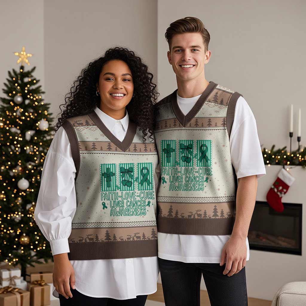 Faith Love And Cure Liver Cancer Awareness V-Neck Knit Sweater Vest Hope Survivor Support