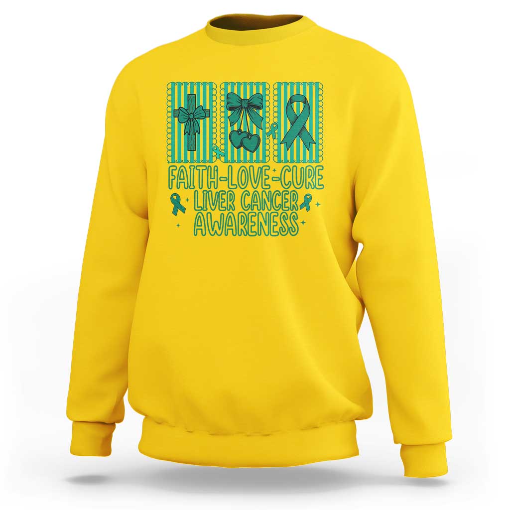 Faith Love And Cure Liver Cancer Awareness Sweatshirt Hope Survivor Support