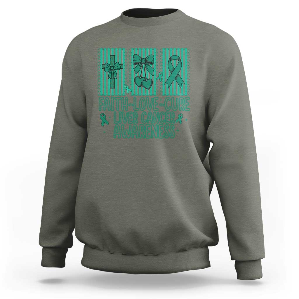 Faith Love And Cure Liver Cancer Awareness Sweatshirt Hope Survivor Support