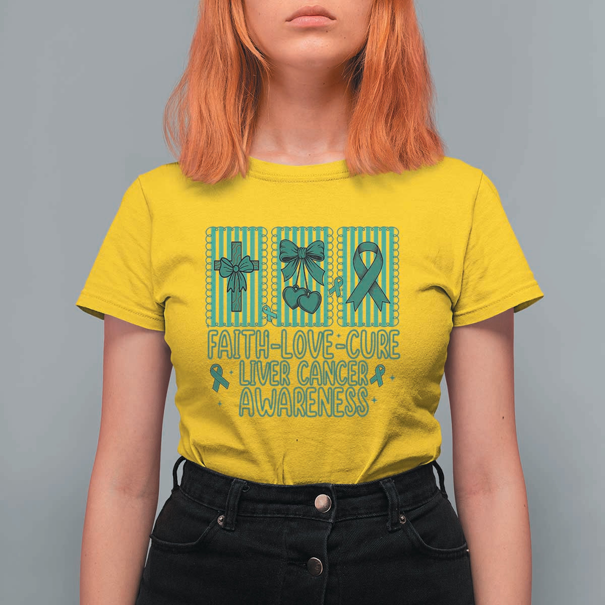 Faith Love And Cure Liver Cancer Awareness T Shirt For Women Hope Survivor Support