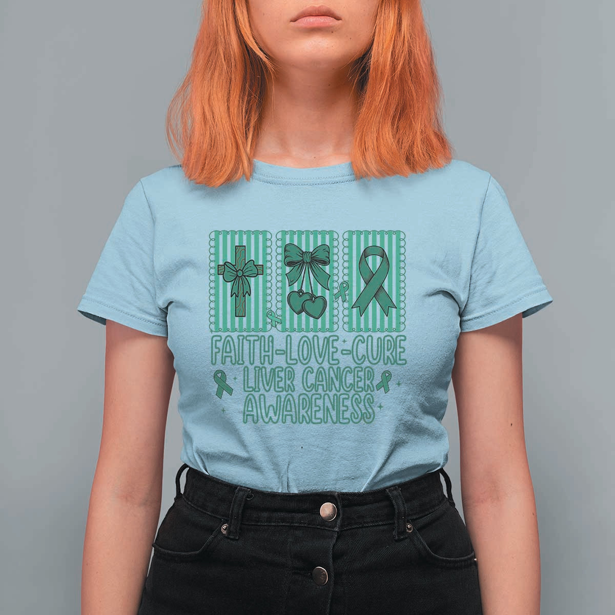 Faith Love And Cure Liver Cancer Awareness T Shirt For Women Hope Survivor Support