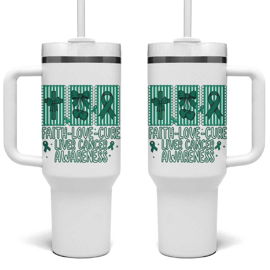 Faith Love And Cure Liver Cancer Awareness Tumbler With Handle Hope Survivor Support