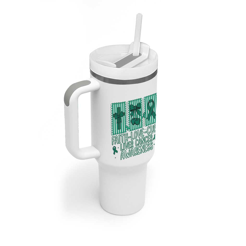 Faith Love And Cure Liver Cancer Awareness Tumbler With Handle Hope Survivor Support