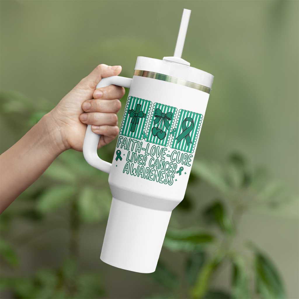 Faith Love And Cure Liver Cancer Awareness Tumbler With Handle Hope Survivor Support